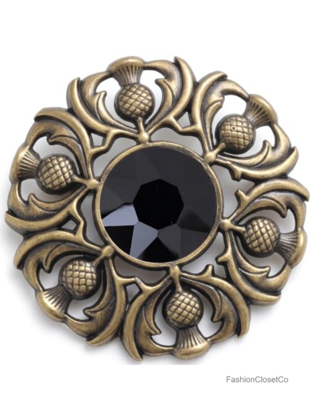 Scottish Thistle Fly Plaid Brooch Pewter Gemstone Sash Pin